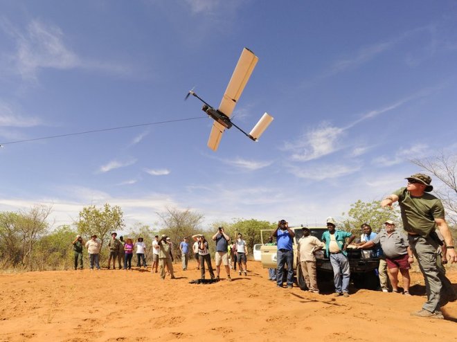 A Falcon UAV unpiloted aircraft is bungee launched in a midday demonstration flight. Source: smithsonianmag.org